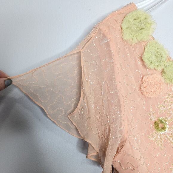 Adrianna Papell Studio Pink Short Sleeve Beaded Sequin V-Neck Evening Top 12 - Picture 4 of 13